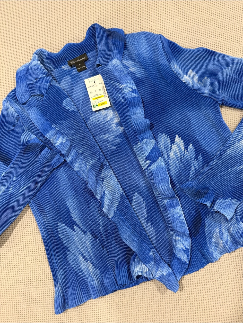Blue Patterned Open-Front Blazer Jacket - Picture 1 of 9